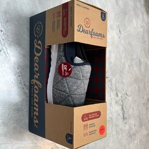 Dearfoams gel infused memory foam men’s large 11-12 size gray slipper.